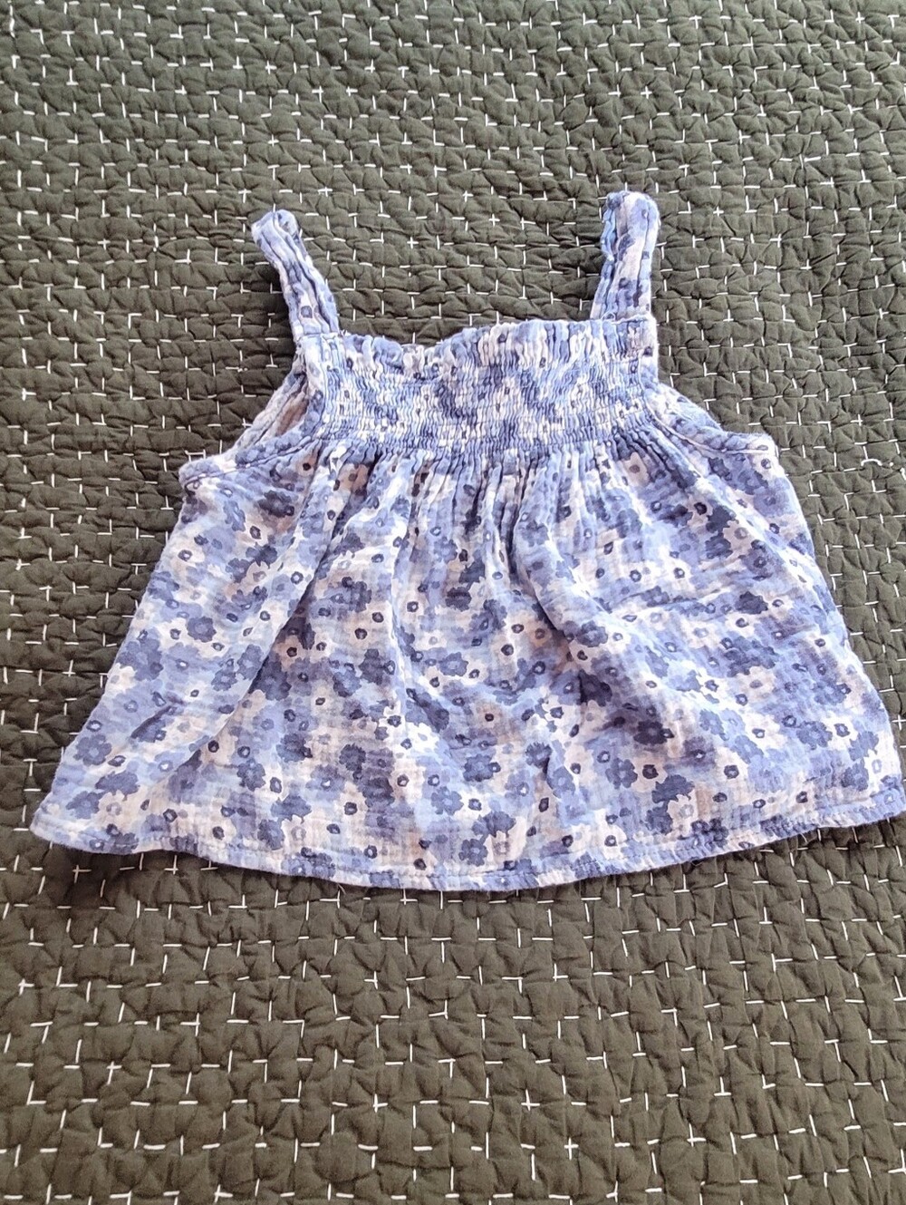 Girls Blue Floral Smocked Tank Top